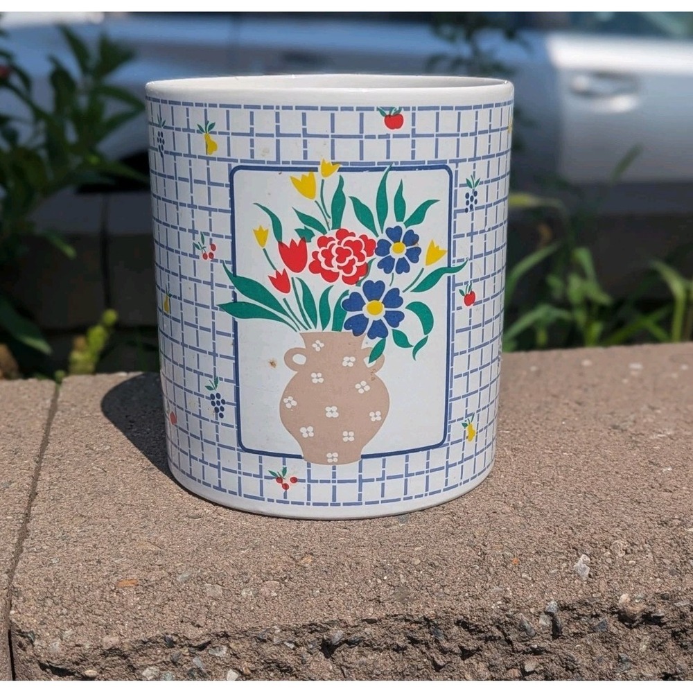 Cottagecore American Scenic Floral Utensil Crock Vase Korea Vintage David Davir